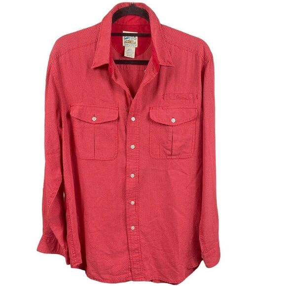 TravelSmith Men’s Sz Med Orange Gingham Soft Rayon Blend Button Down Shirt - Picture 1 of 5
